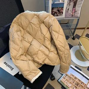 Women's Pearl White Down <b>Cotton</b> <b>Padded</b> Jacket for Autumn Winter Lightweight Warm Parka Coat Breathable Printed Technics - Product Image 3