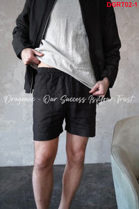 Short de base en lin tissé 3D pour hommes, vêtements de loisirs noirs décontractés, taille élastique, poches amples - Product Image 2