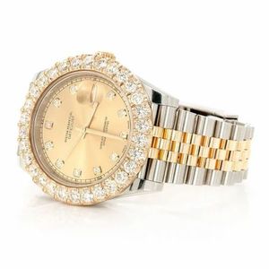 Montre de luxe Hip Hop bicolore or jaune avec diamants Moissanite et couronne à taille brillante ronde – Idée cadeau - Product Image 2