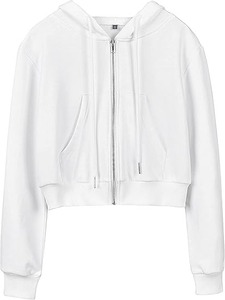 Custom <b>Women's</b> Cotton Terry Long Sleeve Zip-up <b>Turtleneck</b> Hoodie Wholesale Casual Cropped Short Hoodies Winter Washed Techniques - Product Image 3