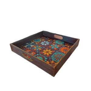 Meena Plateaux de service en bois imprimés personnalisables Design imbriqué pour le bureau et la maison Plateau de vaisselle à thé et café décoratif - Product Image 1