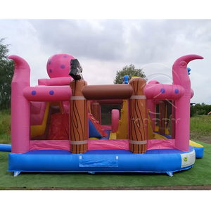 Castillo Inflable Combinado Barco Pirata Rosa, Trampolín de Pulpo para Niños, Parque Infantil al Aire Libre, PVC Resistente - Product Image 1