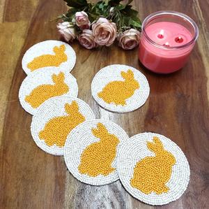Handmade Rabbit Design Beaded <b>Coaster</b> Set 6pcs <b>Glass</b> Cup Mats Kitchen Table Decoration From Indian Supplier Wholesale Rate - Product Image 4