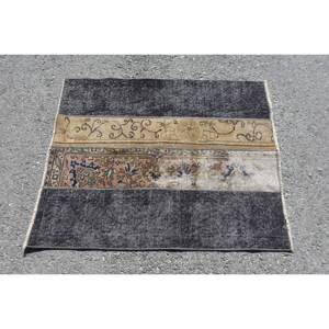 Alfombra Vintage de lana negra y beige de 3x3,5 pies, hecha a mano, área grande turca, retazos rectangulares abstractos para pasillo, Alfombra de látex para habitación nueva - Product Image 3