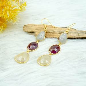 ต่างหูระย้าเงินแท้แบบหลาย925แซฟไฟร์ธรรมชาติต่างหูแฟชั่นดีไซน์กรอบพร้อมต่างหูเข้าคู่ - Product Image 3