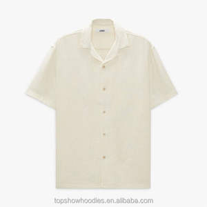 เสื้อเชิ้ตลำลองแขนสั้นสำหรับผู้ชายผ้าฝ้ายออร์แกนิก100% ป้องกันริ้วรอยระบายอากาศได้ดีเสื้อคอวีแบบปรับแต่งได้ - Product Image 4