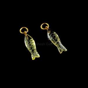 Cuentas de piedras preciosas talladas en forma de pez de cuarzo limón Natural, colgante de Plata de Ley 925, colgante de piedra suelta de un solo bucle, proveedores a granel - Product Image 2