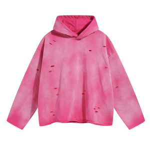 Fashionwear Hot Selling Custom Ripped Streetwear Style Winter Pullover Hoodie Distressed Cotton Fleece Acid Washed Hoodies - Product Image 5