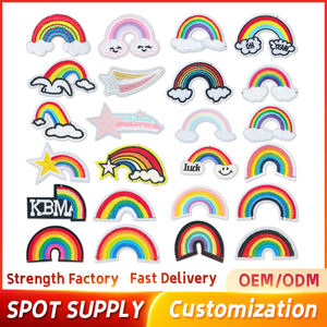 Patchs brodés en forme de nuage d'étoiles arc-en-ciel, alphabet, petite et grande taille, pour hommes et femmes, forme ronde, tissu chenille écologique - Product Image 2