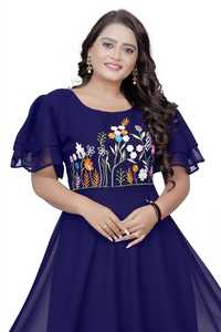 Vestido LARGO DE Georgette bordado pesado confeccionado para niñas indias al mejor precio, nueva tendencia, ropa de fiesta de festival de Surat - Product Image 5