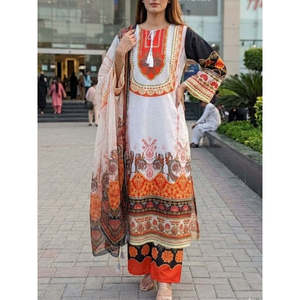 Ensemble Salwar Kameez en coton fusion grande taille, long, 3 pièces, SL00252 - Product Image 1