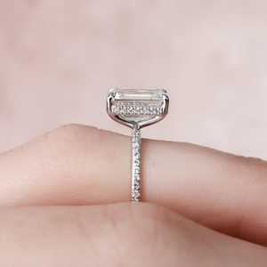 Bague de promesse en argent sterling 925 scintillante avec moissanite taille radiant, bague de fiançailles de mariage élégante, cadeau pour femme, vente en gros - Product Image 4