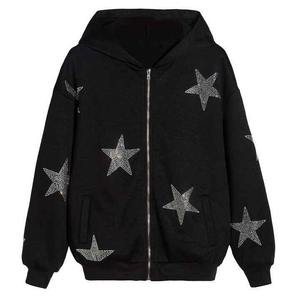 Veste en strass tendance sur mesure légère avec un matériau durable Sweat à capuche unisexe zippé en strass - Product Image 4