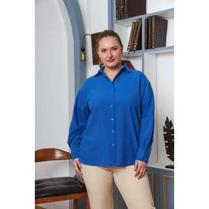 Blusa de Poliéster Azul para Mujer, Talla Grande, Corte Holgado y Drapeado, Manga Larga, para Uso Diario en Verano, Marca RMG - Product Image 1