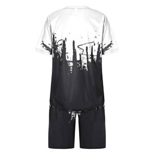Streetwear verano personalizado deportes hombres verano camiseta pantalones cortos conjunto Casual algodón dos piezas pantalones cortos conjunto con bolsillos - Product Image 2