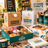 Ensemble d'emballages de boulangerie personnalisés AT PACK avec boîtes à beignets, gobelets à café et cartons pour boissons, solution d'emballage alimentaire de marque pour café