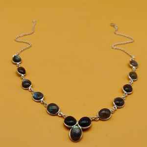 Personalized 925 Sterling Silver Necklace with Natural <b>Labradorite</b> Gemstone Handmade with Lovely Pearls and Diamonds New Arrival - Product Image 2