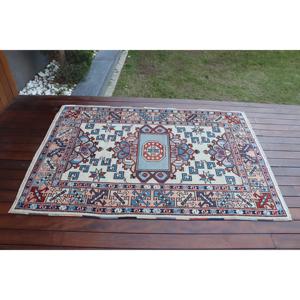 Tapis turc vintage 4x5,7 pieds, tapis oriental bleu en laine - Product Image 3