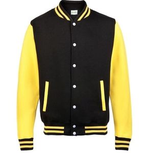 Chaqueta universitaria con logotipo personalizado | Manga Béisbol universitario | Estilo Letterman bordado | Deportes negros unisex - Product Image 1