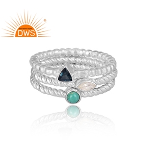 Venta caliente fina plata esterlina Natural Multi piedra preciosa declaración banda anillo joyería para mujer regalo para ella - Product Image 3