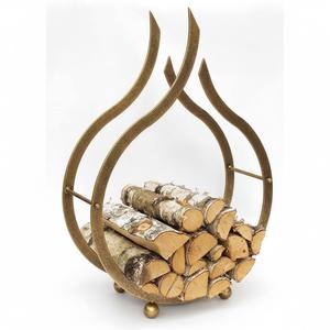 Support à bois de chauffage en métal personnalisé, support de rangement pour bûches, finition or antique, support de rangement pour bûches de cheminée domestique - Product Image 1
