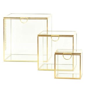 High Quality <b>Clear</b> Glass & Gold Brass Metal Cosmetic Organizer Makeup Storage <b>Display</b> Jewelry <b>Box</b> Elegant Makeup Brush Holder - Product Image 4