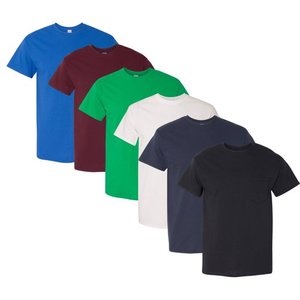 Unisexe 5.3 Oz. 100% T-shirt à poche en coton épais assorti à manches courtes et col rond T-shirts unis Style Hip Hop Technique lavée - Product Image 3