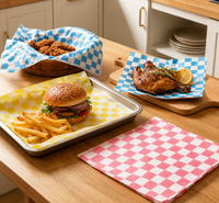 Papier d'emballage en pulpe de bois certifié FDA, enduit de silicone, biodégradable, résistant à la graisse, personnalisé avec grille, pour aliments et ustensiles de cuisine