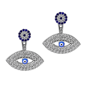 Zircon blanco piedra ojo turco diseño oreja Chaquetas Mujer pendientes venta al por mayor hecho a mano 925 joyería de plata esterlina - Product Image 1
