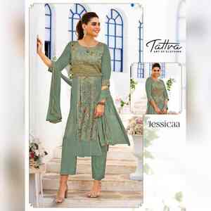 ผ้าแจ็คการ์ดปักลายแบบจีนผ้าวิสคอสทอผ้าทอพร้อมกางเกงปักลายกระจกซาร์โดซีใส่ทำงาน Kurti - Product Image 5