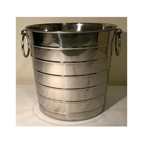 Takeaway Vacation Holiday Use Designer Style Round Shape <b>Ice</b> <b>Bucket</b> Wine Holder with Stylish Handles <b>Silver</b> Color - Product Image 1