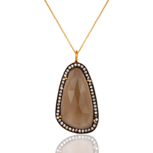 Designer 18k Gold Plated 925 Silver Necklace Zircon Smoky Quartz Gemstone Pendant Necklace Jewelry Wholesale - Product Image 4