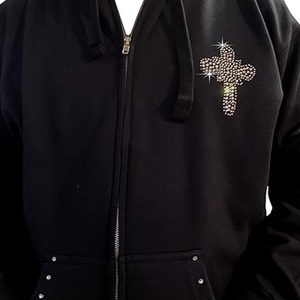 Sudadera con Capucha Negra para Mujer, Marca INDEX, con Cierre, Diseño Cruzado con Lentejuelas, Corte Regular, para Otoño - Product Image 5