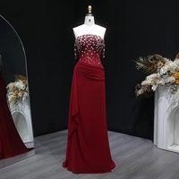 Robe de soirée de luxe Jancember LSZ248 rouge bordeaux, richement ornée de perles florales, coupe colonne, sans bretelles, pour bal de promo et fêtes