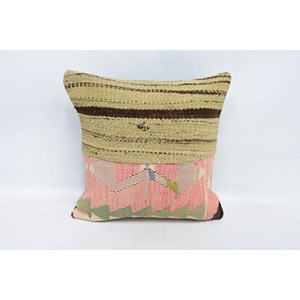 Beige Wool Patchwork Kantha 16x16 Inch Woven Eco-Friendly Non-Slip Removable Washable Zipper Closure <b>Bolster</b> <b>Pillow</b> Vintage - Product Image 1