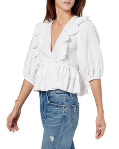 Última moda en blusas cortas para mujer, diseño con volantes, cuello en V, para fiesta, informal, vestido casual. - Product Image 3