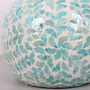 Handmade Mother Of Pearl Vase <b>Light</b> Blue <b>Leaf</b> Pattern Handmade Decorative Pot For Wholesale Home Decor And Coastal Style Design - Product Image 4