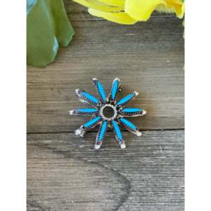 Zuni Handmade Turquoise Sterling <b>Silver</b> <b>Brooch</b> Pin Pendant - Product Image 1
