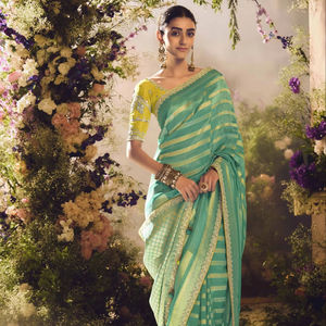 Banarasi Zari-Saree en tissu brodé, bordure en soie, style pakistanais, pour mariage et fête - Product Image 1
