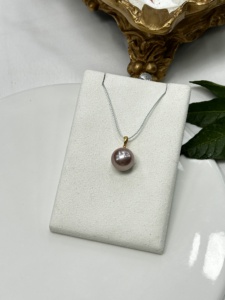 Pendentif en or 18 carats avec perle d'eau douce de 14-15 mm, grand collier avec pendentif en perle ronde, bijoux fins pour femmes - Product Image 1