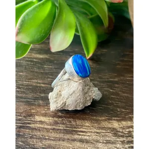 Navajo Handmade Sterling Silver <b>Ring</b> with <b>Blue</b> <b>Opal</b> Cushion Cut Boho Statement Jewelry Size 5.5 - Product Image 3