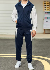 Survêtement Streetwear à la mode pour hommes 100% Polyester couleur bloc capuche pull Jogging survêtement col montant cordon grande taille - Product Image 5