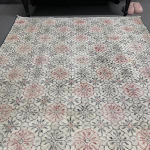 พรมวินเทจขนาด 4.6x7.9 ฟุต พรมตุรกี พรมลายดอกไม้สีเทา ทำจากขนสัตว์ - Product Image 4