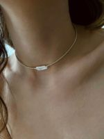 Kalung Rantai Berlapis Emas dengan 15 Butir Batu Alam Kecil, Mutiara Air Tawar Baroque, Batu Permata Ringan untuk Wanita