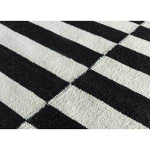 พรมขนสัตว์ทอมือลายทางสีเทาและสีดำแบบแบน รุ่นอัลฮัมบรา สำหรับห้องนั่งเล่น ห้องนอน วัยรุ่น-DW-176 - Product Image 3