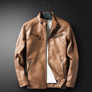 Nouveau décontracté moto coupe-vent fermeture éclair col montant Faux cuir veste hommes mince haute qualité mode hommes manteau Streetwear - Product Image 4