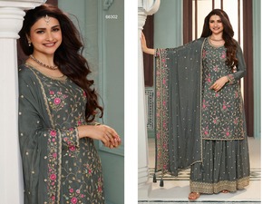 Vêtements ethniques indiens brodés uniques en vente ensemble de costumes Palazzo Salwar Kameez disponibles auprès d'un fournisseur indien - Product Image 6