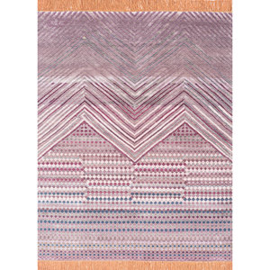 Manchaha พรมไหมพรมทอมือและผ้าไหมไม้ไผ่ลายบั้งสีชมพูและสีม่วงสำหรับ Home-Les-2263 - Product Image 1