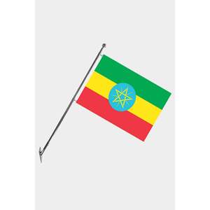 Ensemble de mât de drapeau télescopique mural en aluminium pour l'Éthiopie, avec drapeaux de 3x5 pieds en polyester satiné pour affichage numérique et assurance - Product Image 1