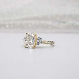 IGI Certified Three Stone Cushion Cut Engagement <b>Ring</b> with Pave Band Yellow Gold <b>Diamond</b> <b>Rings</b> - Product Image 5